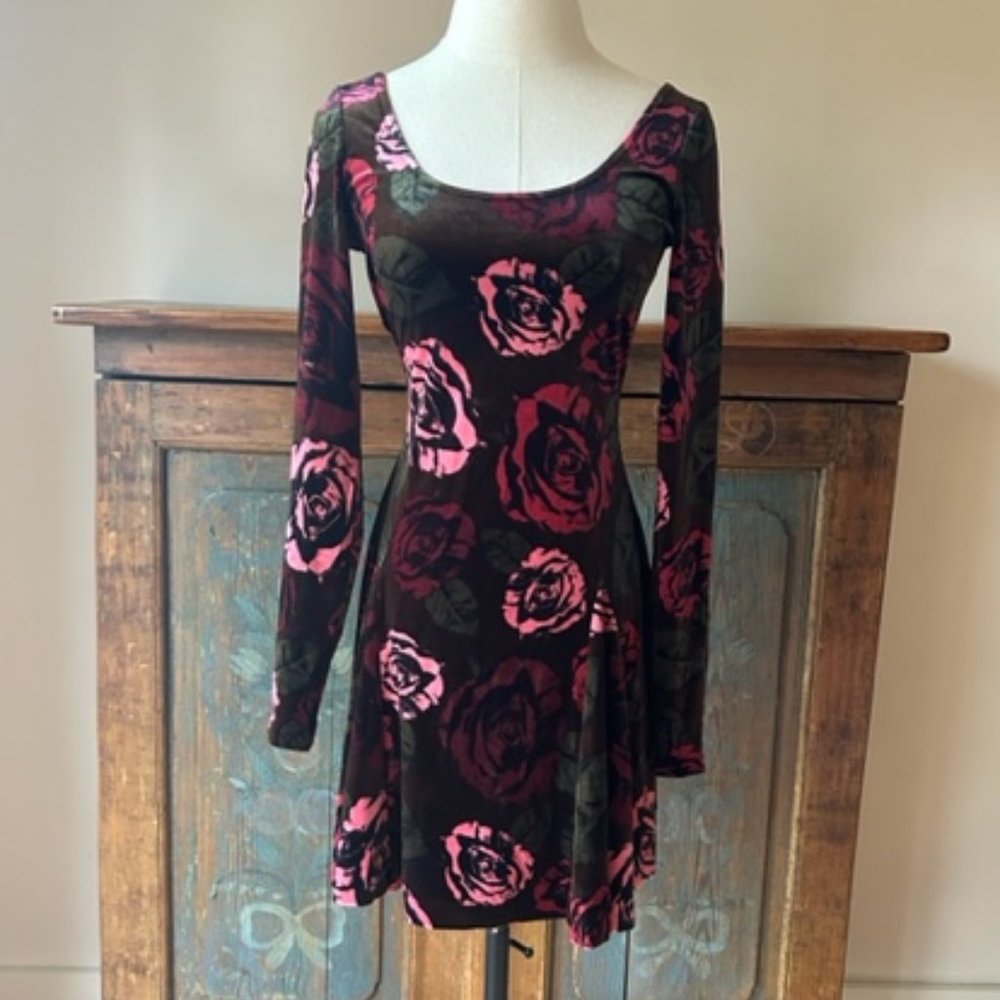 Vintage Betsey Johnson Velvet Floral Skater Dress
